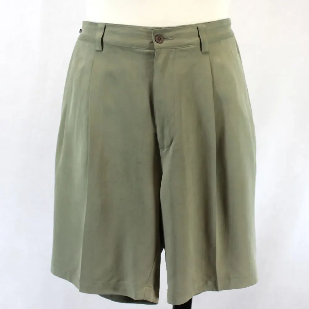 Tommy Bahama 100% Silk Olive Casual Shorts Men's Size 34